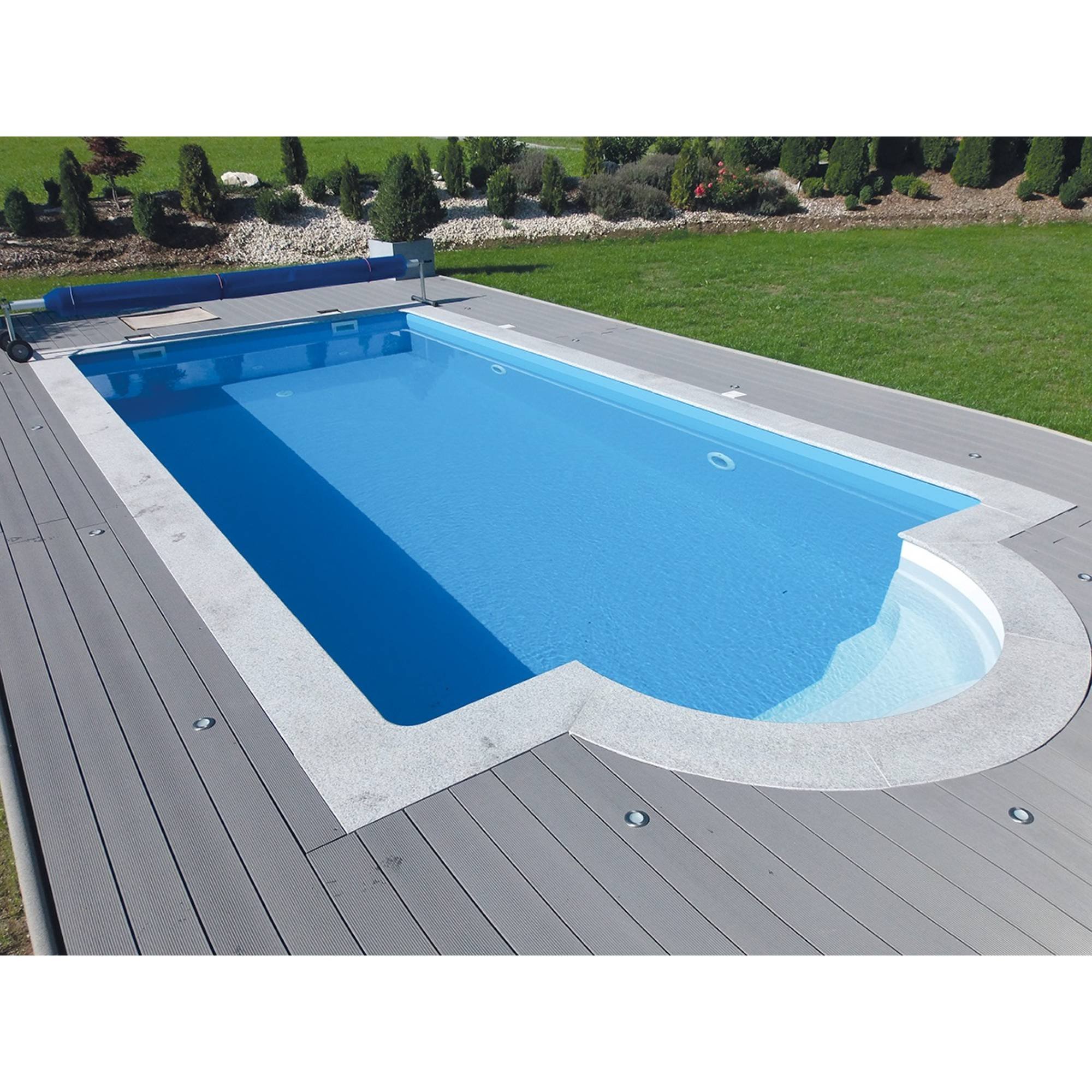 KWAD Styropor Pool de Luxe Komplettset 7,0 x 3,5 x 1,5m mit 0,8 mm Innenhülle grau inkl. Römertreppe